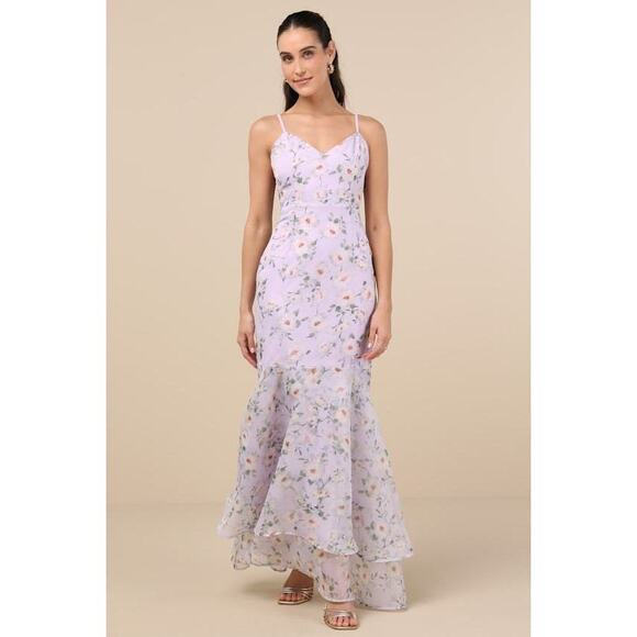 Lulus Dresses & Skirts - Lulus Pure Splendor Lavender Floral Organza Trumpet Maxi Dress Purple - Size XXS